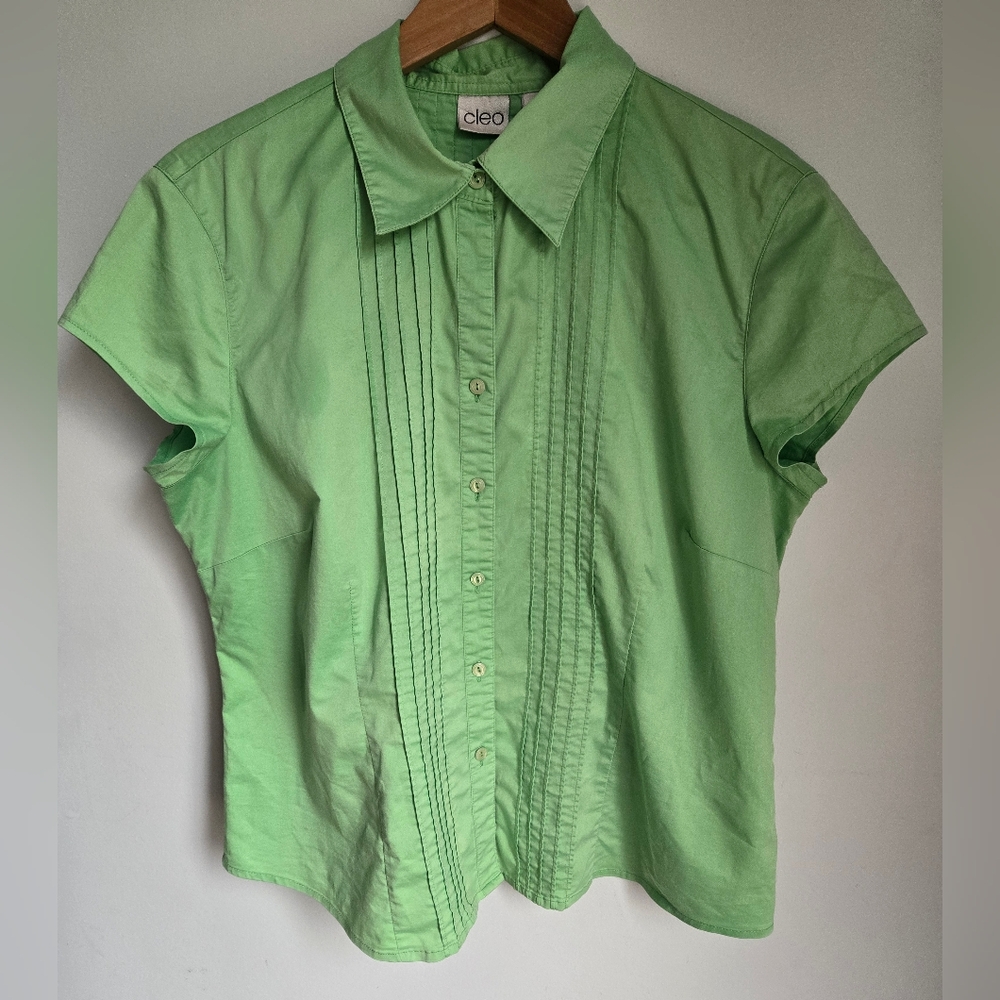 CLEO Green Short Sleeve Cotton Blend Shirt